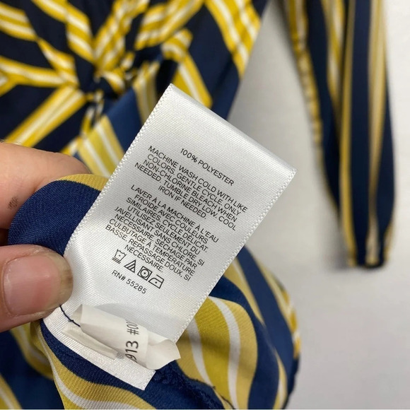 Express Stripe Satin Tunic Blouse Navy Yellow S Petite - Picture 4 of 6
